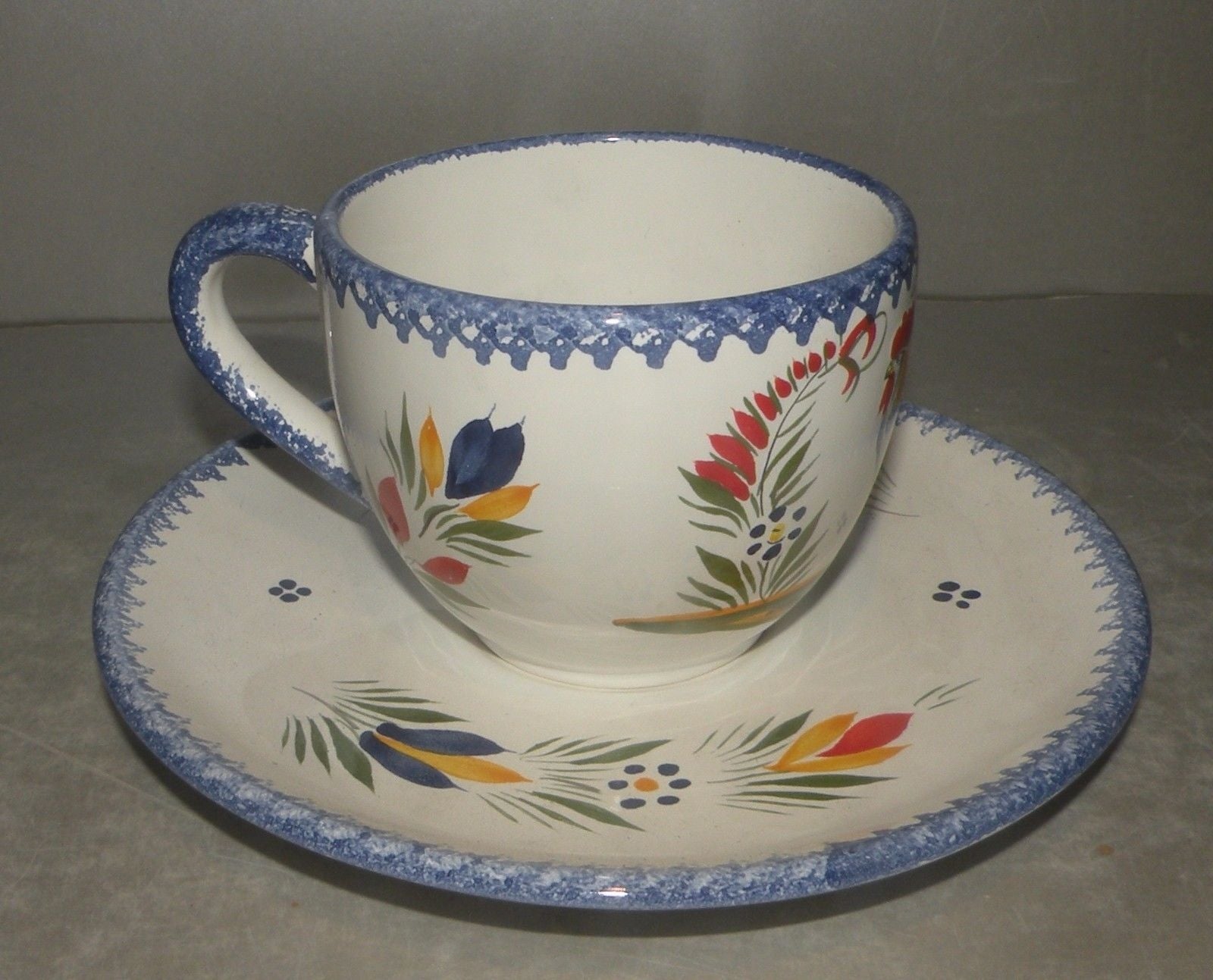 Tea Cup & Saucer Coq , FAB Quimper