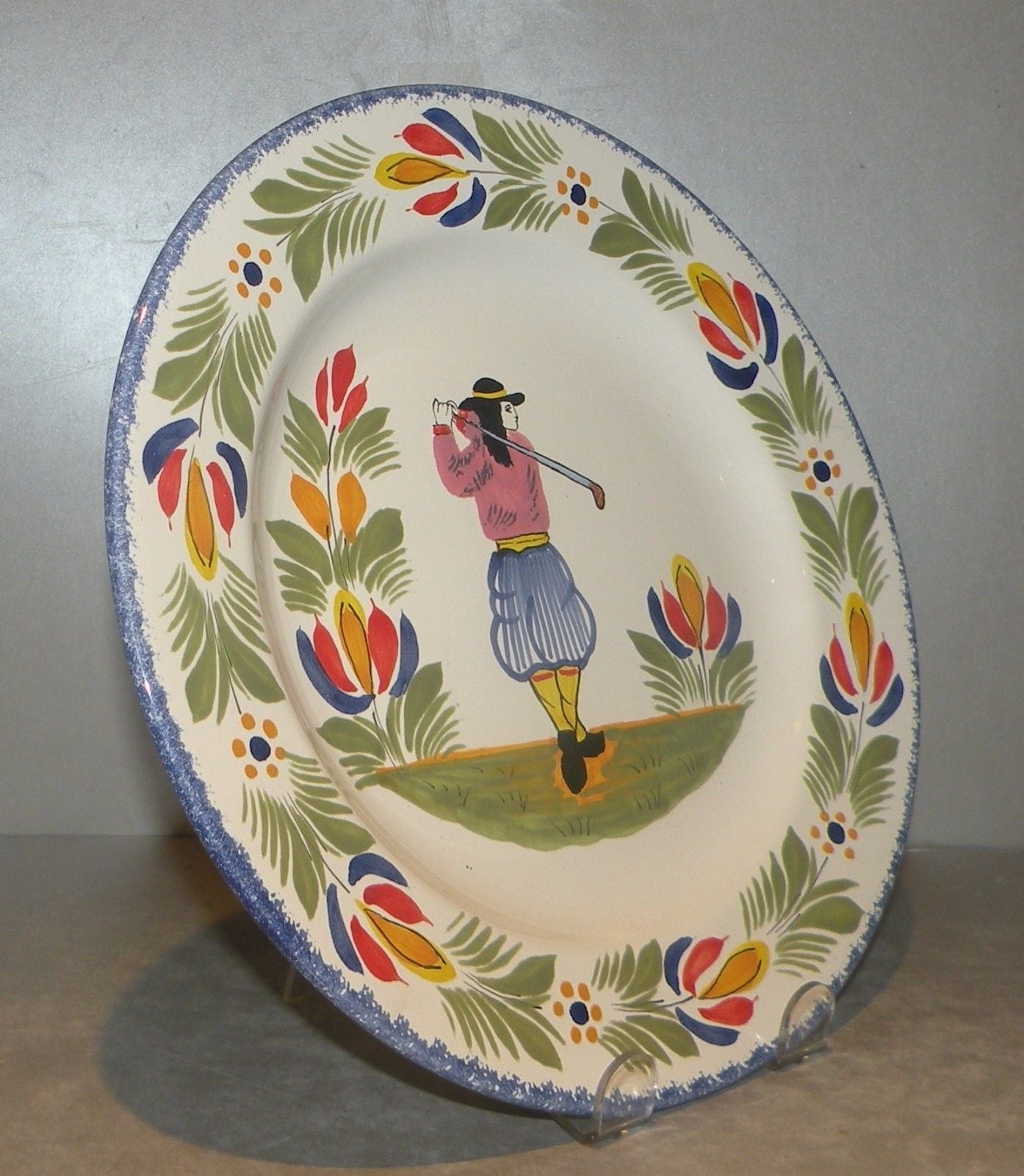 Wall Plate with Golfer  , FAB Quimper