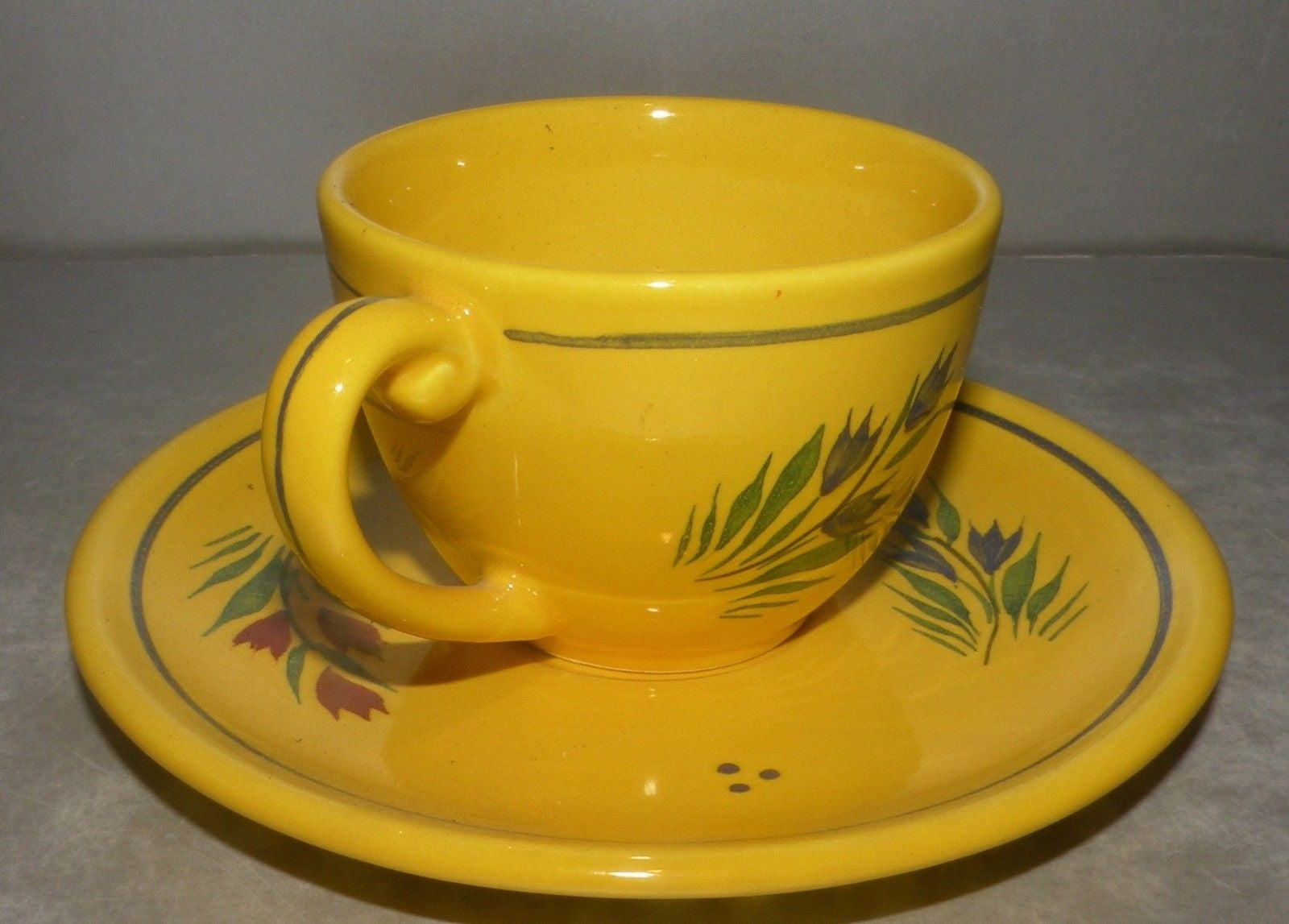 Expresso Cup & Saucer Jonquille with Man , FAB Quimper