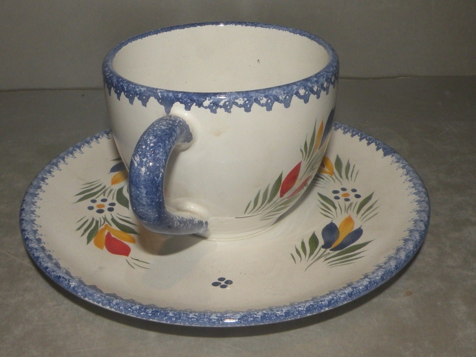 Tea Cup & Saucer Coq , FAB Quimper