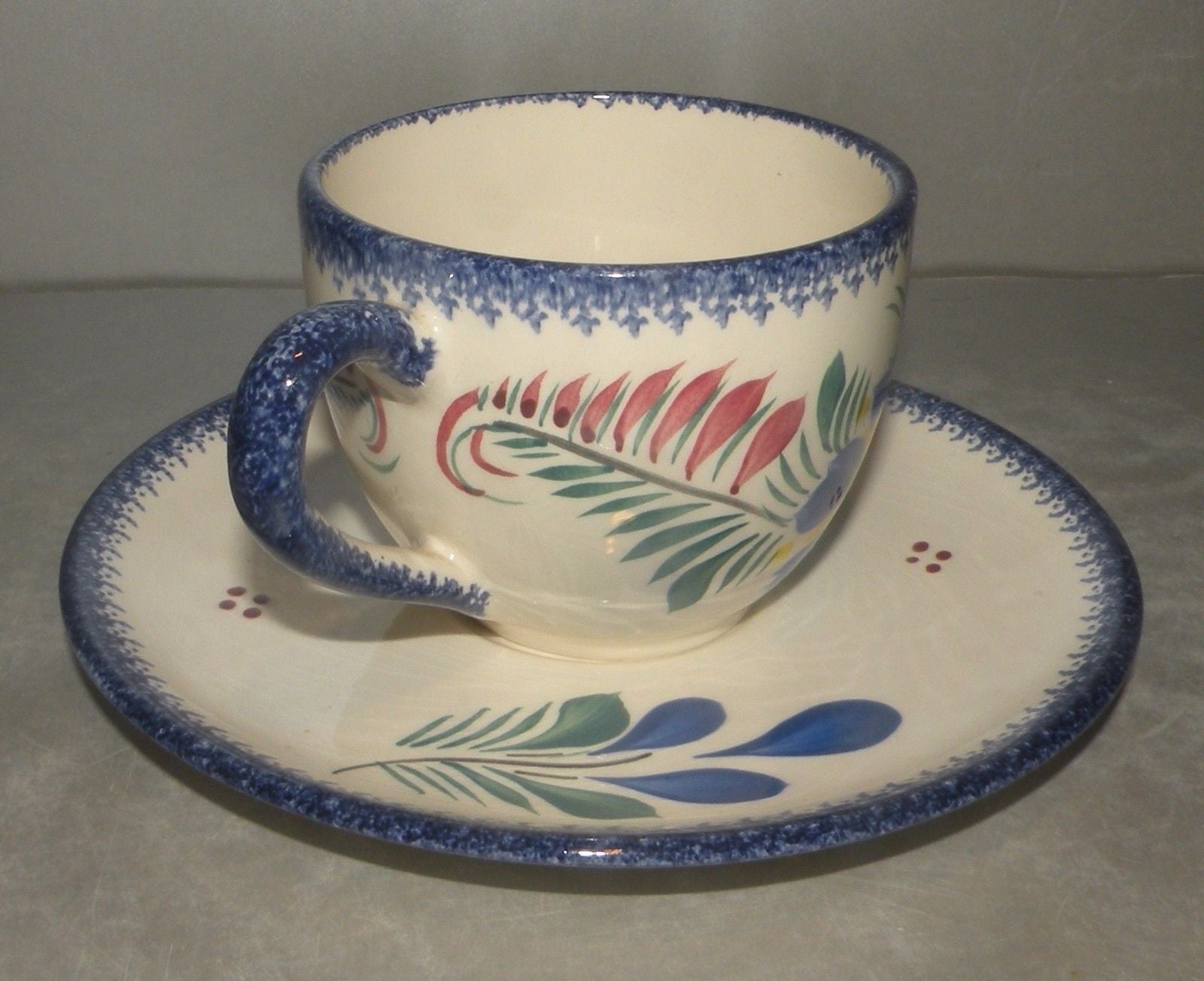 Tea Cup & Saucer Oiseau Bleu , FAB Quimper