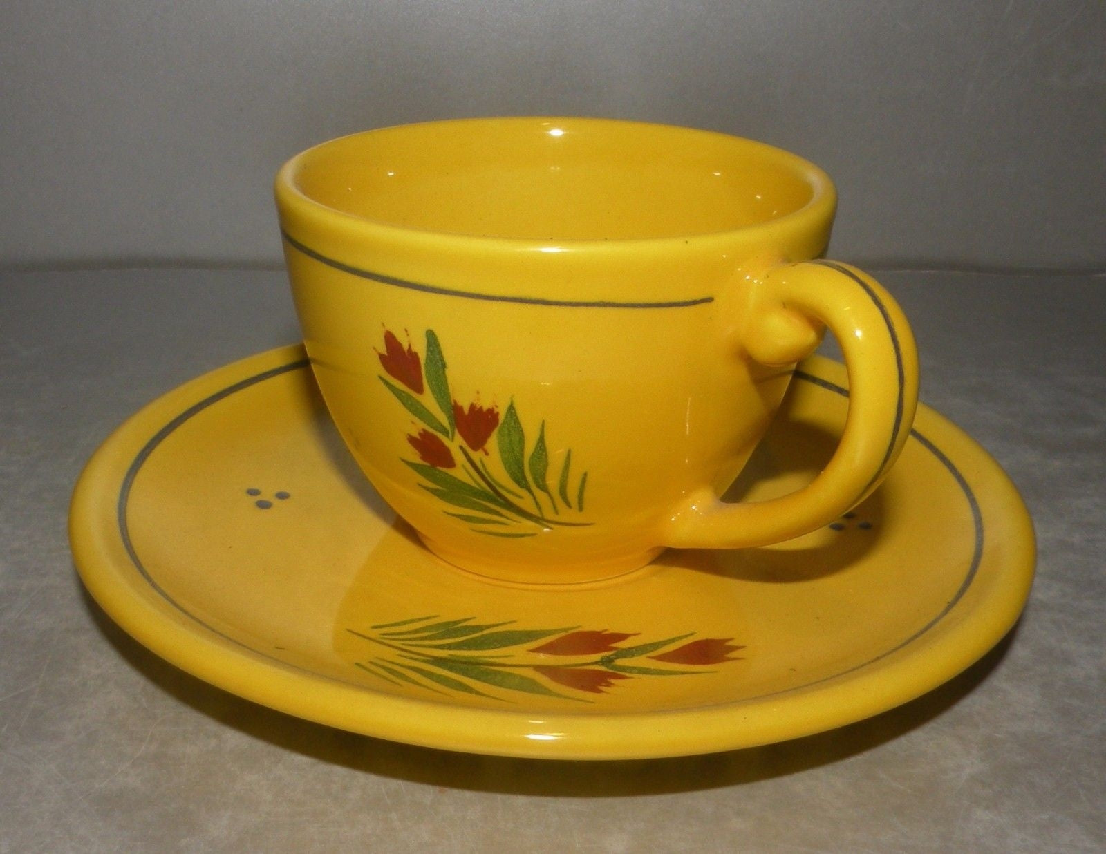 Expresso Cup & Saucer Jonquille with Man , FAB Quimper