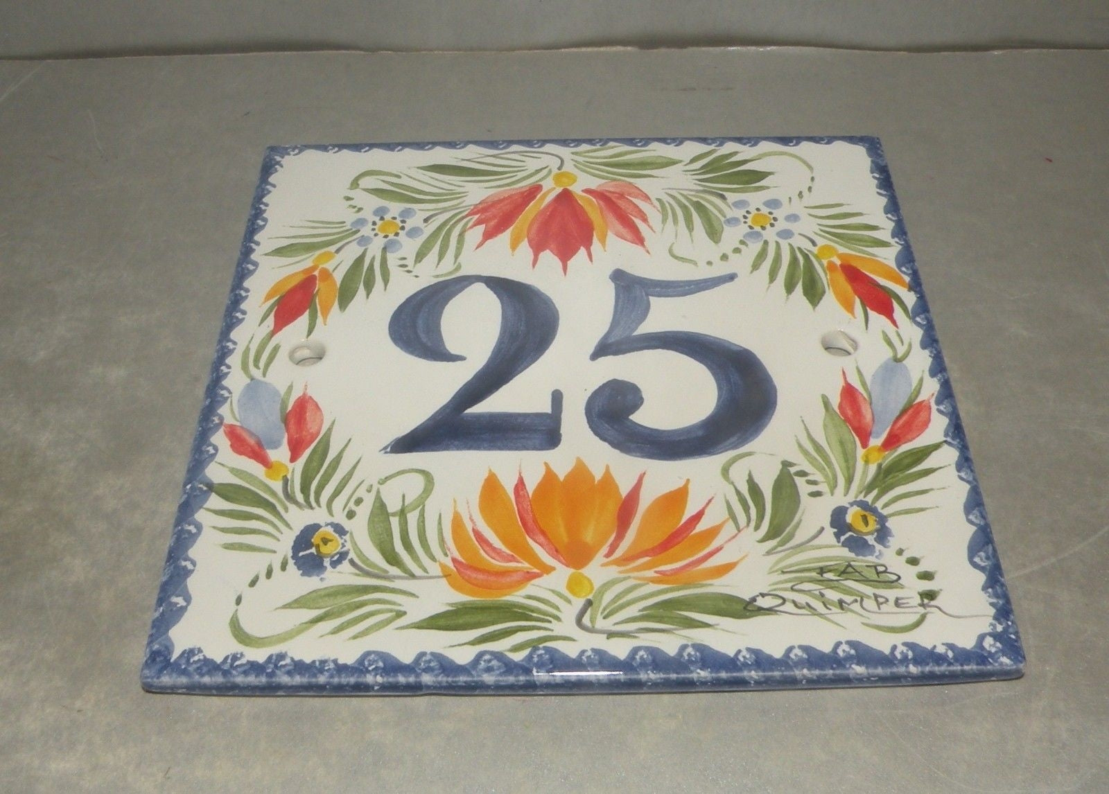 Wall Tile with the number 25 , FAB Quimper