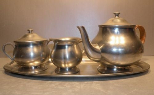 4 Pieces Tea Set Potsainiers Hutois Pewter